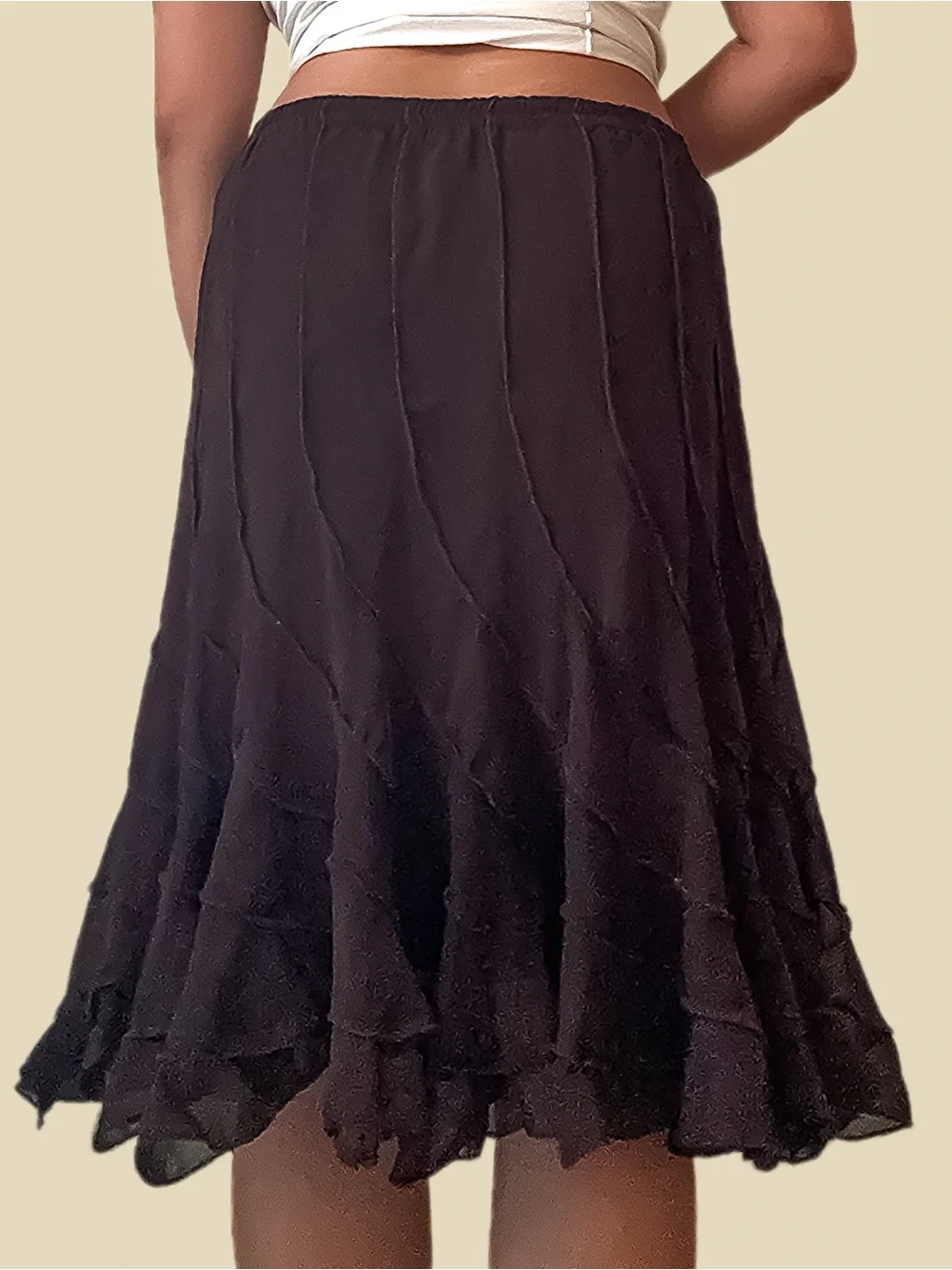 1990s Brown Whimsigoth Chiffon Tiered Maxi Skirt - Picture 2 of 2
